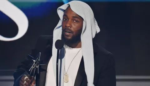 Kendrick Lamar accepts Album of the Year for "GNX" at the 25th annual BET Awards live telecast during the 25th annual BET Awards live telecast at the Peacock Theater in Los Angeles on Monday, June 9, 2025. Photo by Jim Ruymen/UPI Photo via Newscom Photo: Jim Ruymen/NEWSCOM