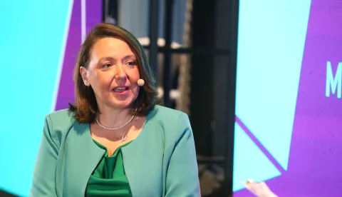 Zagreb, 12.06.2025. - HealthComm Forum 2025 s temom "Novo lice zdravlja" pod pokroviteljstvom Europskog parlamenta i Ministarstva zdravstva. U programu Foruma su sudjelovali: Ina Išek Međugorac, ministrica zdravstva Irena Hrstić, Marija Bubaš, Zofia DasGupta, Romana Jerković, Vladko Borić, Damir Vrsaljković, Niek Klazinga, Sanja Musić Milanović i drugi. Na fotografiji ministrica zdravstva Irena Hrstić. foto HINA /Zvonimir KUHTIĆ/ kuzo