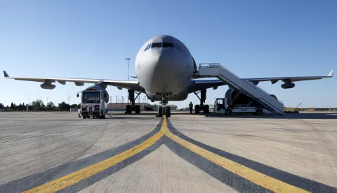 epa11642108 Airbus A330 MRTT (Multi Role Tanker Transport) of the French Air Force in parking position on the apron of Air Base 125, before to participate in exercise 'Ramstein Flag 2024' in Istres, France, 04 October 2024. NATO Air Command is organizing, with the participation of 12 Alliance countries, the 'Ramstein Flag 2024' exercise from 30 September 2024 to 10 October 2024. Lead by Allied Air Command and hosted by the Hellenic Air Force, exercise Ramstein Flag is designed to strengthen cooperation, interoperability and integration among Allies. Made up of 130 Allied combat aircraft and support aircraft, the exercise is the first in the 'Flag' series and will continue in 2025. EPA/SEBASTIEN NOGIER