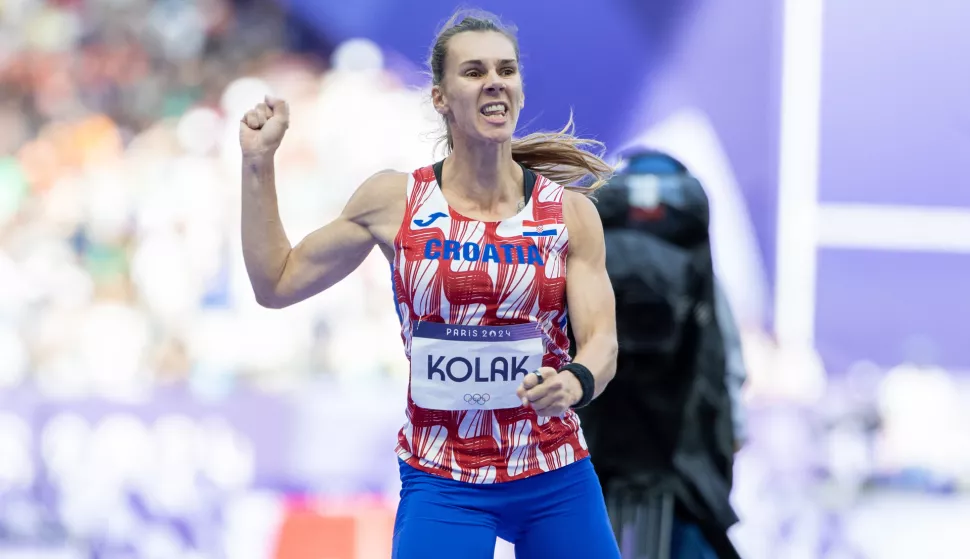 Pariz, 07.08.2024 - Hrvatska rekorderka u bacanju koplja i olimpijska pobjednica u ovoj disciplini iz Rio de Janeira prije osam godina Sara Kolak (29) plasirala se u finale OI u Parizu prebaciv&scaron;i u kvalifikacijama zadanu normu.foto HINA/ Damir SENČAR/ ds
