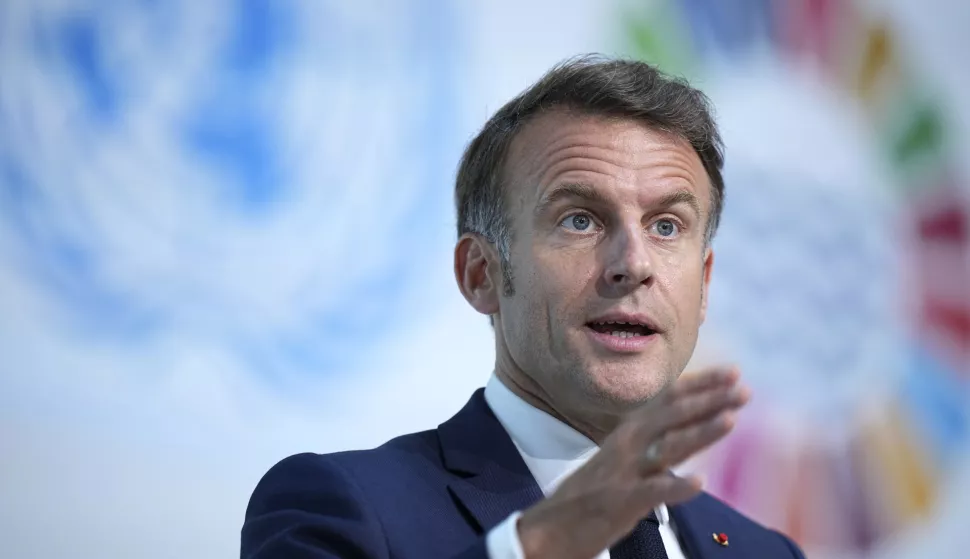epa12166240 France's President Emmanuel Macron gestures as he speaks during the presentation of the European Pact for the Oceans at the third UN Ocean Conference, in Nice, France, 09 June 2025. EPA/LAURENT CIPRIANI/POOL MAXPPP OUT