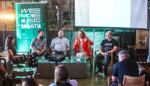 16.06.2025., Zagreb - U Vintage Industrial Baru odrzana konferencija za medije na kojoj je predstavljena druga sezona projekta "AJMO!". Projekt su predstavili dr. sc. Nina Obuljen Korzinek, ministrica kulture i medija, Drazen Baljak i Davor Drezga iz Ureda za izvoz glazbe Hrvatska. Photo: Slavko Midzor/PIXSELL