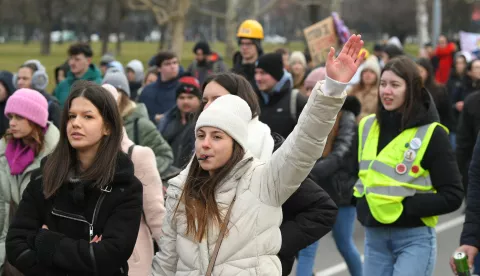 12, February, 2025, Belgrade - Students of technical faculties and programmers met at the Palace of Serbia and, after paying their respects to the victims in Novi Sad, briefly made a noise. Photo: R.Z./ATAImages12, februar, 2025, Beograd - Kod Palate Srbija sastali su se studenti tehnickih fakulteta i programeri koji su posle odavanja poste nastradalima u Novom Sadu, na kratko pravili buku. Photo: R.Z./ATAImages Photo: R.Z./ATAImages/PIXSELL