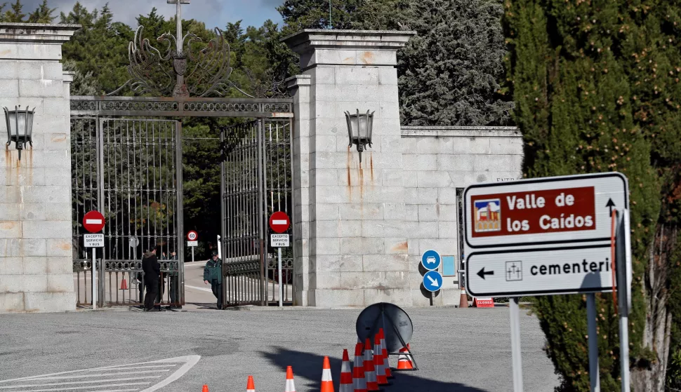 epa07938183 View of the entrance to Valle de Los Caidos Memorial in San Lorenzo del Escorial in Madrid, Spain, 21 October 2019. The mortal remains of late dictator Francisco Franco will be exhumed 24 October 2019 to be taken to Mingorrubio cemetery to follow orders of the Supreme Court. According to the Supreme Court's ruling, Franco will have to be buried in Mingorrubio cemetery in El Pardo, Madrid, against his family's will that had the intention of burying him in the Spanish capital's city center. EPA/Mariscal
