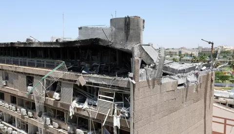 epa12186962 A damaged building at Soroka hospital complex after it was hit by an Iranian missile in Beer Sheva, southern Israel, 20 June 2025. Israel and Iran have been exchanging fire since Israel launched strikes across Iran on 13 June 2025 as part of Operation 'Rising Lion.' EPA/ABIR SULTAN