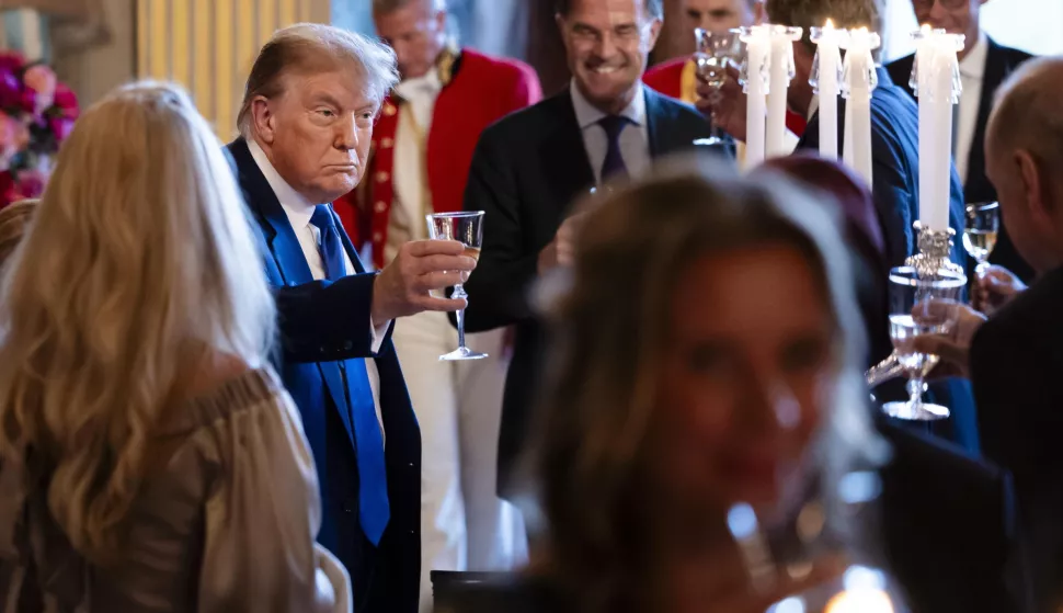 epa12195625 US President Donald Trump (L) at a dinner with heads of state and government at Paleis Huis Ten Bosch at the invitation of Dutch King Willem-Alexander, in The Hague, The Netherlands, 24 June 2025. The dinner marks the start of the NATO summit in The Hague. The Netherlands hosts the NATO Summit in The Hague on 24 and 25 June, the first such summit to be held in the country. EPA/REMKO DE WAAL/POOL