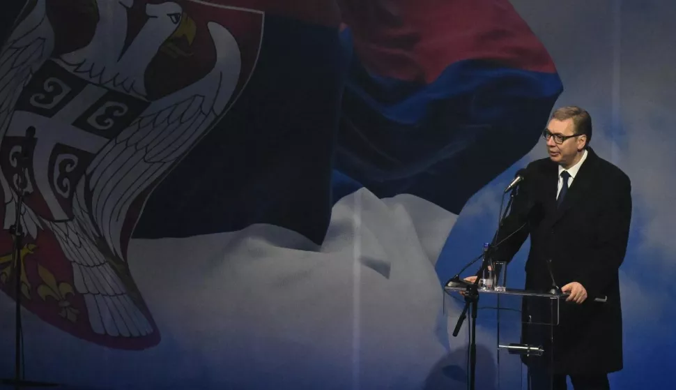 Jagodina, 24.01.2025. - Srbijanski predsjednik Aleksandar Vučić pozvao je u petak na formiranje širokog "narodnog pokreta za budućnost Srbije" ustvrdivši da je Srbija "napadnuta i izvana i iznutra", a tromjesečne prosvjede i studentske blokade nazvao je pokušajima dolaska na vlast "zlouporabom djece". Na fotografiji Aleksandar Vučić.foto HINA/ TANJUG/ STR, fotografija niske rezolucije/ nr/ ml