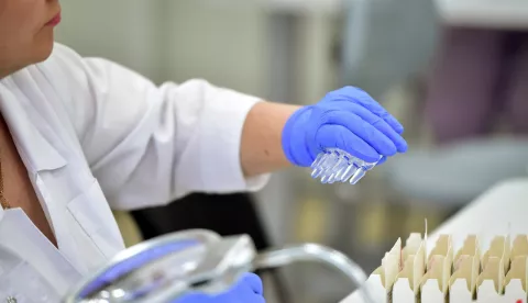 Production of vaccines at JSC Vector-BiAlgam in the science city of Koltsovo, Novosibirsk Region. Ampoules with vaccine "Algavak" for the prevention of viral hepatitis A.31.05.2023 Russia, NovosibirskPhoto credit: Vlad Nekrasov/Kommersant/Sipa USA Photo: Kommersant Photo Agency/SIPA USA