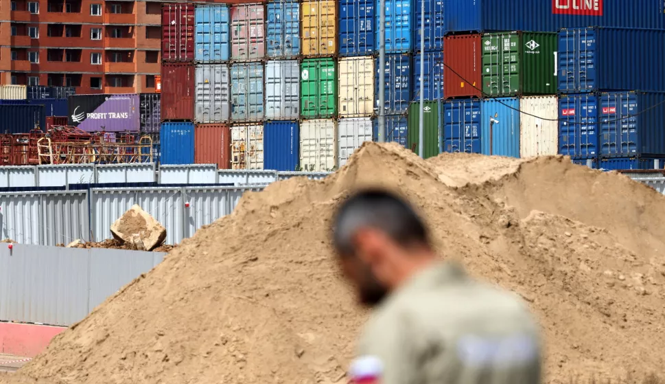epa12196606 Containers at a logistics hub outside Moscow, Russia, 25 June 2025. A number of Western brands announced the suspension, limitation or closing of their operations in Russia as part of the economic sanctions imposed on the country after its troops entered Ukraine in February 2022, which had a significant impact and increased the sales of Asian brands on the Russian market. EPA/MAXIM SHIPENKOV