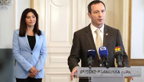 Osijek, 01. 07. 2025., Trg A. Starčevića 2, sastanak, Nataša Tramišak; Fabien Fieschi - Francuski veleposlanikSNIMIO BRUNO JOBST
