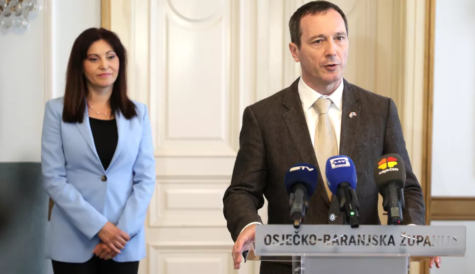Osijek, 01. 07. 2025., Trg A. Starčevića 2, sastanak, Nataša Tramišak; Fabien Fieschi - Francuski veleposlanikSNIMIO BRUNO JOBST