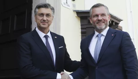 Zagreb, 01.07.2025. - Predsjednik Vlade Andrej Plenković primio je predsjednika Slovačke Republike Petera Pellegrinija. Na fotografiji Andrej Plenković, Peter Pellegrini. foto HINA/ Lana SLIVAR DOMINIĆ/ lsd