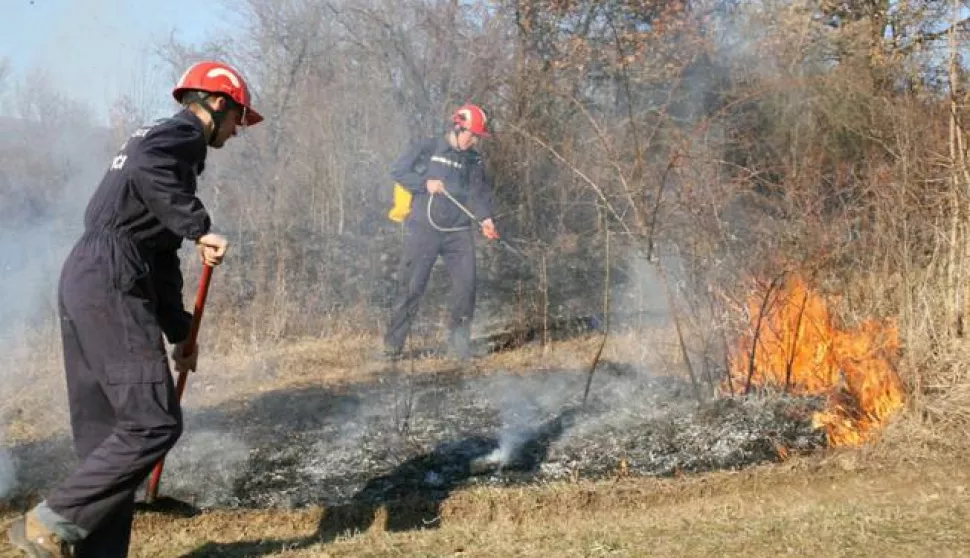 Doljanci,050312Pripadnici DVD-a Biskupci tijekom gasenja pozara na otvorenom.