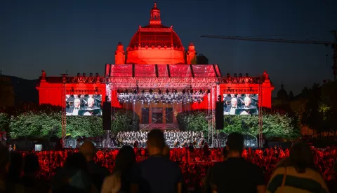 02.07.2025., Zagreb - Koncert Zagreb Classic, velicanstvena zavrsnica festivala. Pravi vrhunac Zagreb Classica pod zvjezdanim nebom - na Trga kralja Tomislava izveden je oratorij Anno Domini 925. Kralj Tomislav, djelo suvremenog hrvatskog skladatelja Mateja Mestrovica. Photo: Neva Zganec/PIXSELL