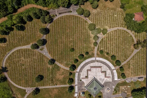 23.06.2025., Srebrenica, Bosna i Hercegovina - Pogled iz zraka na Memorijalni centar u Potocarima. Photo: Armin Durgut/PIXSELL