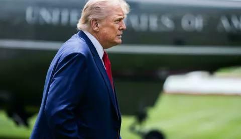 UNITED STATES - JUNE 9: President Donald Trump arrives to South Lawn of the White House from Camp David on Monday, June 9, 2025. (Tom Williams/CQ Roll Call/Sipa USA) Photo: CQ-Roll Call/SIPA USA