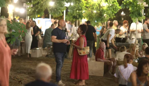 Osijek, 04. 07. 2025., Perivoj kralja Tomislava, Wine vino i umjetnost, večer vina i umjetnosti, vino, čaša vina, atmosfera, ljudi, gužvaSNIMIO BRUNO JOBST
