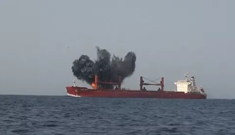 epa12225442 A screen grab taken from a handout video released by the Houthis military media center on 08 July 2025 shows the Liberian-flagged bulk carrier, the Magic Seas, sinks after being attacked in the Red Sea off the port city of Hodeidah, Yemen, 06 July 2025. Yemen's Houthis have claimed responsibility for the attack on the Liberian-flagged bulk carrier, the Magic Seas with rockets and explosive-laden remote-controlled boats in the Red Sea on 06 July 2025, causing the ship to sink. EPA/HOUTHIS MILITARY MEDIA CENTER/HANDOUT BEST QUALITY AVAILABLEHANDOUT EDITORIAL USE ONLY/NO SALES