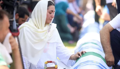 11.07.2024., Potocari, Bosna i Hercegovina - U Memorijalnom centru Srebrenica-Potocari obiljezena 29. godisnjica genocida nad Bosnjacima "Sigurne zone UN-a" Srebrenica, te je klanjana dzenaza i obavljen ukop za 14 nevinih zrtava genocida u Srebrenici. Photo: Armin Durgut/PIXSELL