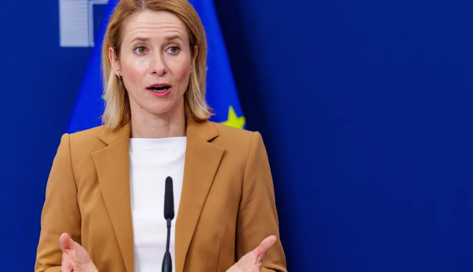 epa12168007 High Representative of the European Union for Foreign Affairs and Security Policy Kaja Kallas speaks during a press conference to brief the press on the 18th package of sanctions against Russia, in Brussels, Belgium, 10 June 2025. EPA/OLIVIER MATTHYS