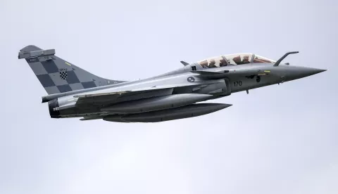 25.04.2024., Velika Gorica - Svecani docek prvih sest od ukupno 12 visenamjenskih borbenih aviona Rafale iz Francuske u vojarni "Pukovnik Marko Zivkovic". Photo: Zeljko Lukunic/PIXSELL
