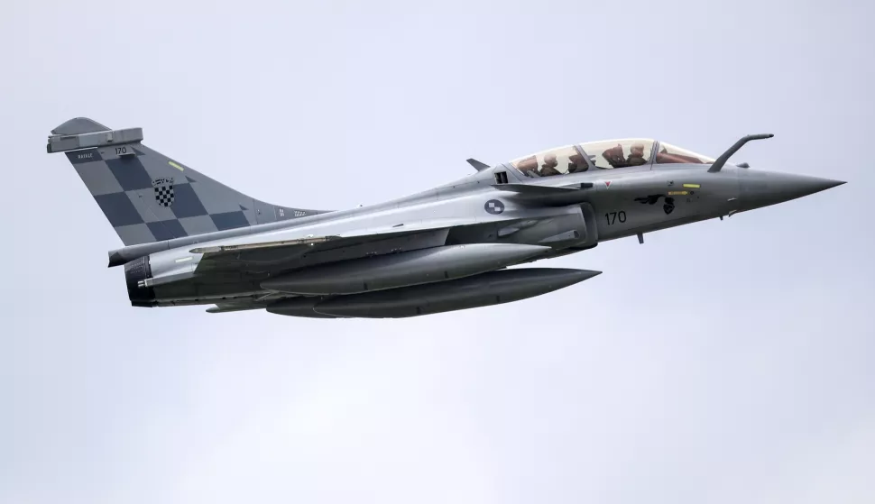 25.04.2024., Velika Gorica - Svecani docek prvih sest od ukupno 12 visenamjenskih borbenih aviona Rafale iz Francuske u vojarni "Pukovnik Marko Zivkovic". Photo: Zeljko Lukunic/PIXSELL
