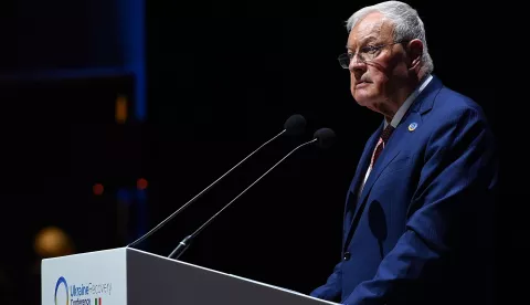 epa12229977 Special envoy of the President of the United States of America for Ukraine Keith Kellogg delivers a speech during an Ukraine Recovery Conference 2025 at Convention Center La Nuvola, in Rome, Italy, 10 July 2025. EPA/FABIO CIMAGLIA
