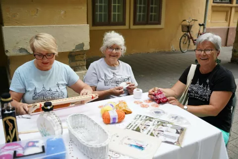 VINKOVCIU povodu Dana grada Vinkovaca u parku na Trgu bana Šokčevića, ispred Gradskog muzeja, započela je radionica ručnih radova u organizaciji Etnoudruge "Vrijedne ruke", koju vodi Željka Renić. srpanj 2025.