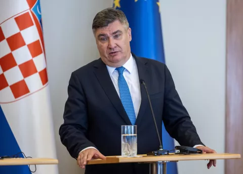 Zagreb, 14.7.2025 - Predsjednik Republike Hrvatske Zoran Milanović (na slici) primio je predsjednika Republike Bugarske Rumena Radeva koji je u službenom posjetu RH.Foto Hina/ Dario GRZELJ/ dag