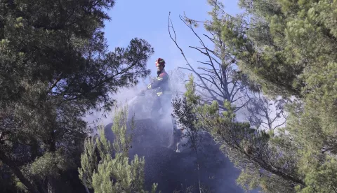 12.07.2025., Podstrana - Brzom intervencijom vatrogasaca i dolaskom air tractora sprijeceno sirenje pozara koji je na podrucju Podstrane prema Mutograsu izbio tijekom poslijepodneva. Photo: Ivo Cagalj/PIXSELL