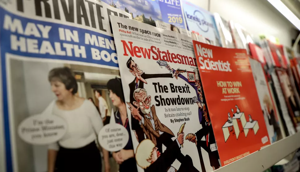 epa07289844 Newspapers and magazines in a British souvenir shop in Cologne, Germany, 16 January 2019. Britain's Prime Minister May is facing a confidence vote in parliament after she lost the The Meaningful Vote parliamentary vote on the EU withdrawal agreement on 15 January. EPA/FRIEDEMANN VOGEL