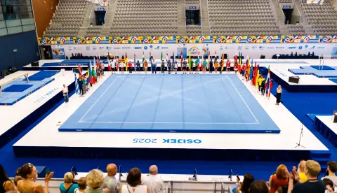 Osijek, 21.7.2025.- U osje?kom dvorani Gradski vrt sve?ano je otvoren Europski olimpijski festival mladih (EYOF) kojemu je Osijek doma?in do subote (26. srpnja) za oko 500 gimnasti?arki i gimnasti?ara iz 40 europskih zemalja.foto HINA/ Reroot./ Marko Bani?/ ua