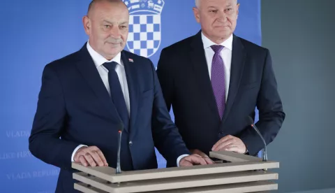 Zagreb, 24.07.2025.- Ministar Tomo Medved i Branko Hrg daju izajvu o predstoječem mimohodu Hrvatske vojske.foto HINA/ Admir BULJUBAŠIĆ/ abu