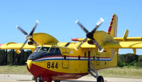 Zagreb, 01.05.2025. - Protupožarni avion Canadair CL-415 Hrvatskog ratnog zrakoplovstva (HRZ) s dvije posade poletio je u četvrtak ujutro za Izrael kako bi pomogao u gašenju požara, priopćio je MORH. foto HINA/ MORH/ tm