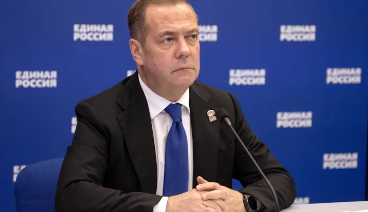 RUSSIA, MOSCOW - JUNE 26, 2025: Deputy Chairman of the Russian Security Council, United Russia Party Chairman Dmitry Medvedev holds personal reception of citizens via video link. Yekaterina Shtukina/POOL/TASS/Sipa USA Photo: Tass/SIPA USA