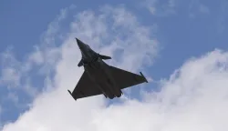 Zagreb, 20.07.2025 - Generalna proba leta?kog programa sve?anog vojnog mimohoda u kojoj su sudjelovale letjelice Hrvatskog ratnog zrakoplovstva i Ministarstva unutarnjih poslova. Na slici Rafale, foto HINA/ Lana SLIVAR DOMINI?/ ik