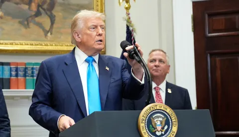 epa12273439 US President Donald Trump speaks before signing a Congressional Bill in the Roosevelt Room at the White House in Washington, SC, USA, 30 July 2025. EPA/YURI GRIPAS/POOL