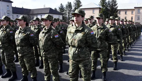 28.02.2025., Pozega - Svecana prisega 45. narastaja rocnih vojnika u vojarni 123. brigade Pozega na dragovoljnom vojnom osposobljavanju. Photo: Ivica Galovic/PIXSELL