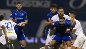 Zagreb, 08.08.2025 - Utakmica 2. kola HNL-a Dinamo - Vukovar 91. Na fotografiji Ricardo-Oliver Henning, Scott McKenna, Dion Drena Beljo. foto HINA/ Daniel KASAP/ dk