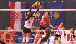 Osijek, 09. 08. 2025., Dvorana Gradski vrt, odbojka, odbojka&scaron;ice, Hrvatska - Kosovo, kvalifikacije, Europsko prvenstvo SNIMIO BRUNO JOBST