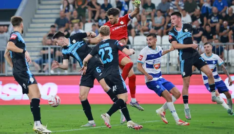 09.08.2025., stadion Opus Arena, Osijek - SuperSport HNL, 02. kolo, NK Osijek - HNK Rijeka. Stjepan Radeljic, Martin Zlomislic, Emin Hasic i Ante Matej Juric Photo: Davor Javorovic/PIXSELL