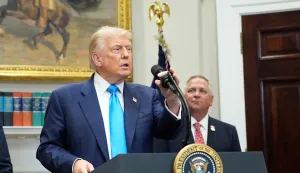 epa12273439 US President Donald Trump speaks before signing a Congressional Bill in the Roosevelt Room at the White House in Washington, SC, USA, 30 July 2025. EPA/YURI GRIPAS/POOL