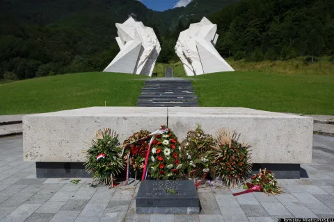 06.07.2018., Tjentiste, Bosna i Hercegovina - Nacionalni park Sutjeska danas. Spomenik palim borcima u II. svjetskom ratu u borbama na Sutjesci, ciji se dio za vrijeme jakih kisa odronio te je sad u sanaciji. "nPhoto: Tomislav Miletic/PIXSELL 