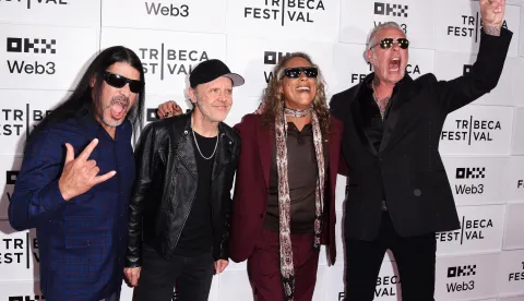 Photo by: zz/Patricia Schlein/starmaxinc.comSTAR MAXCopyright 2025ALL RIGHTS RESERVEDTelephone/Fax: (212) 995-11966/11/25Robert Trujillo, Lars Ulrich, Kirk Hammett and James Hetfield at a screening of "Metallica Saved My Life" held on June 11, 2025 during the 2025 Tribeca Film Festival in Manhattan, New York City.(NYC) Photo via Newscom Photo: zz/Patricia Schlein/starmaxinc.c/NEWSCOM