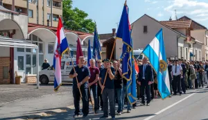 Daruvar, 19.08.2025 - Odavanjem po?asti poginulim i nestalim braniteljima u utorak je u Daruvaru obilje?ena 34. obljetnica po?etka Domovinskog rata, Dan hrvatskih dragovoljaca Domovinskog rata Grada Daruvara te Spomen dan MUP-a Republike Hrvatske.foto HINA/ igor KOKORU?/ ik