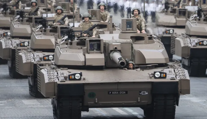 French Army Chars Leclerc XLR tanks are navigated to parade during the annual Bastille Day military parade on the Champs-Elysees Avenue in Paris on July 14, 2025. Photo by Eliot Blondet/ABACAPRESS.COM Photo: Blondet Eliot/ABACA/ABACA