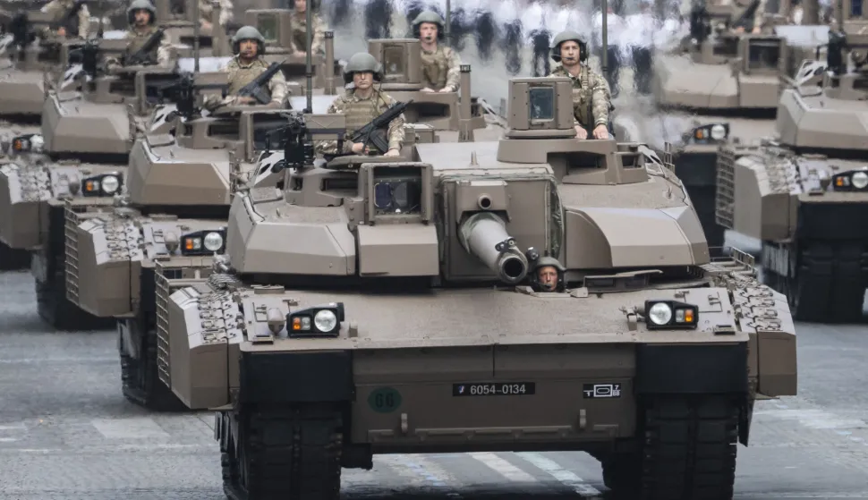 French Army Chars Leclerc XLR tanks are navigated to parade during the annual Bastille Day military parade on the Champs-Elysees Avenue in Paris on July 14, 2025. Photo by Eliot Blondet/ABACAPRESS.COM Photo: Blondet Eliot/ABACA/ABACA