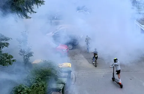 Osijek, 28. 05. 2025., zaprašivanje komaraca, komarci, djeca, romobil, igra, ilustracija, slobodnjak, slobodnjaci  SNIMIO BRUNO JOBST