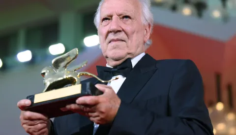 epa12327604 German filmmaker Werner Herzog poses after receiving the Golden Lion for Lifetime Achievement Award during the opening ceremony and screening of 'La Grazia' of the 82nd annual Venice International Film Festival, in Venice, Italy, 27 August 2025. The film festival runs from 27 August to 06 September 2025. EPA/ETTORE FERRARI