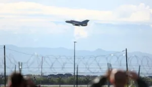 05.04.2019., Velika Gorica - U vojarnu Pukovnik Marko Zivkovic, sletjela su dva americka borbena zrakoplova F16 koji ce naredna dva dana sudjelovati u vojnoj vjezbi s hrvatskim pilotima Miga 21. Photo: Borna Filic/PIXSELL